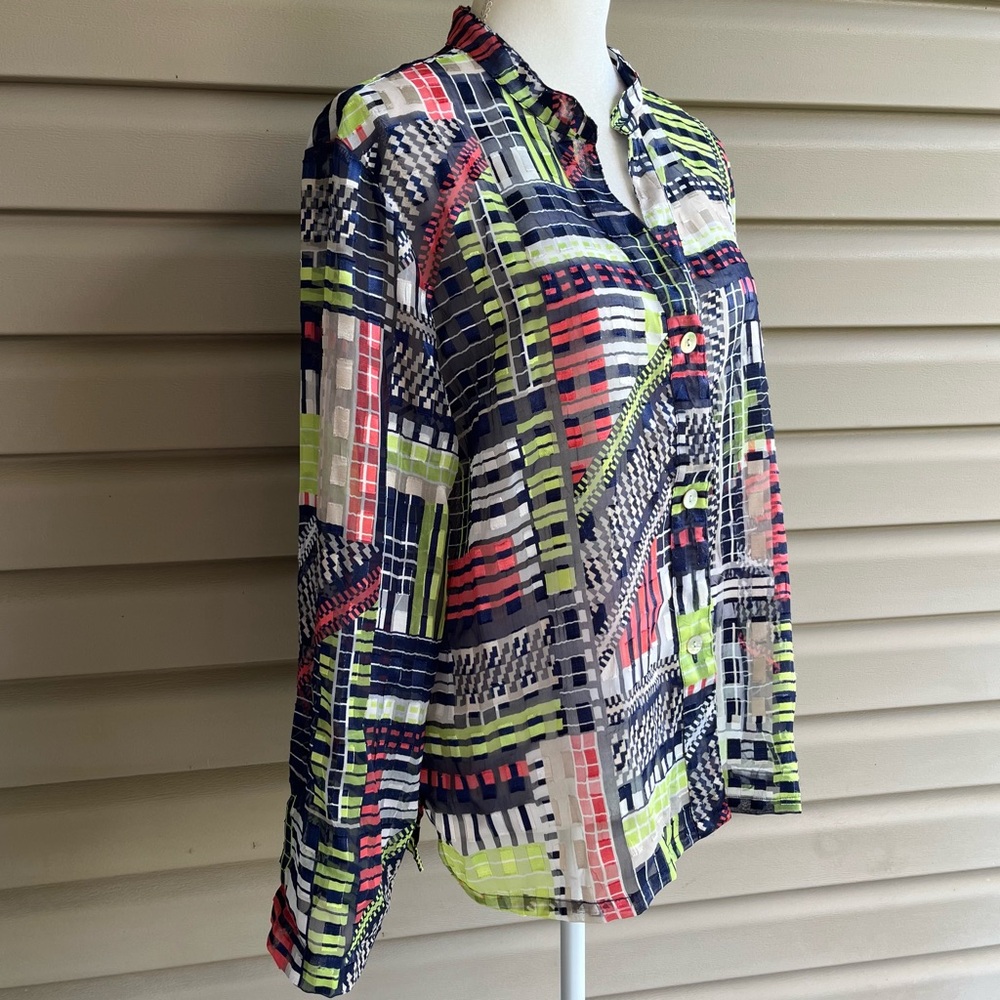 •Ruby Rd• Button-Down Sheer Geometric Blouse - Size 14 - Picture 4 of 9